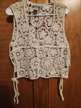 Crochet Tie-Side Tank Top in Cream